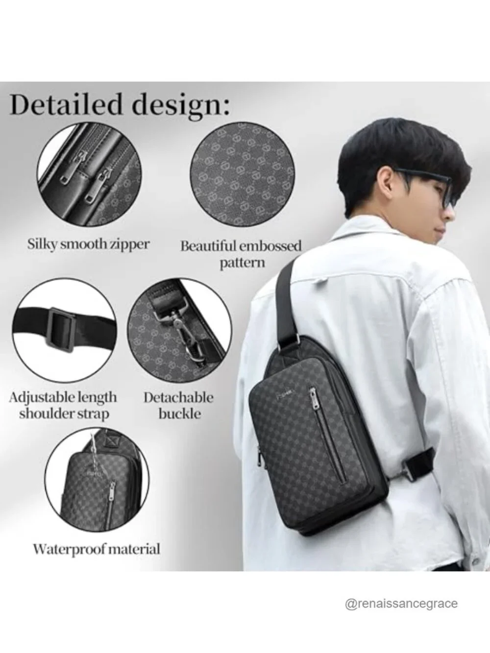 Men's PU Leather Sling Backpack Crossbody Shoulder Bag Travel Hiking